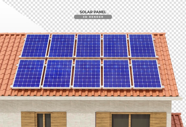 Schede di energia solare sul tetto della casa nel rendering realistico 3d