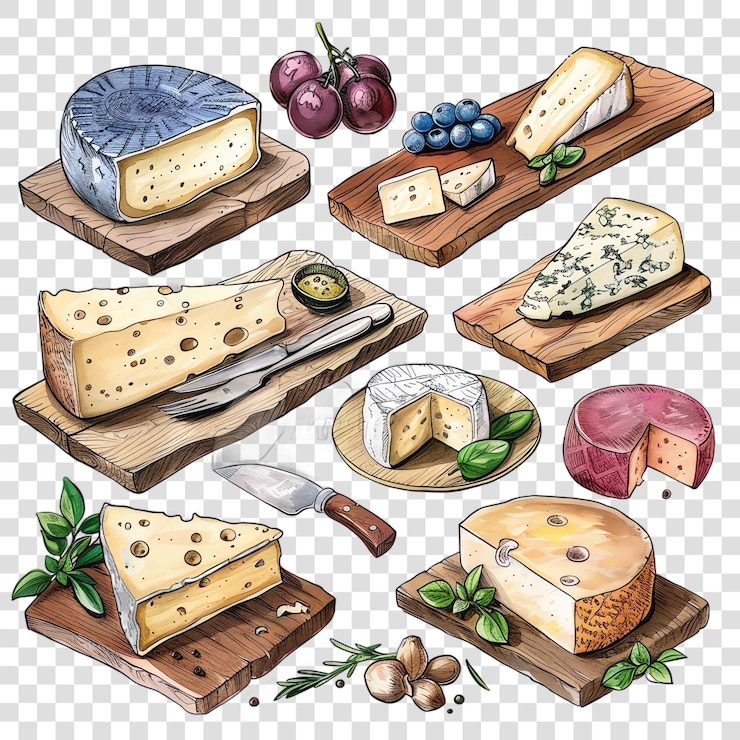 PSD schede di formaggio sfondo trasparente acquerello clipart
