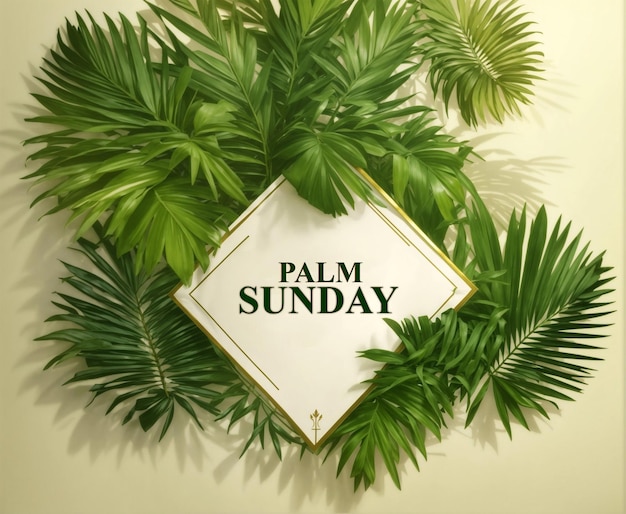 PSD schéma de bannière de salut du dimanche des rameaux pour la fête chrétienne croix et feuilles de palmier en arrière-plan