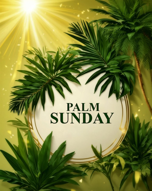 PSD schéma de bannière de salut du dimanche des rameaux pour la fête chrétienne croix et feuilles de palmier en arrière-plan