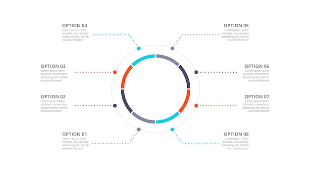 Schema circolare diviso in 8 parti Modello di diapositiva infografica