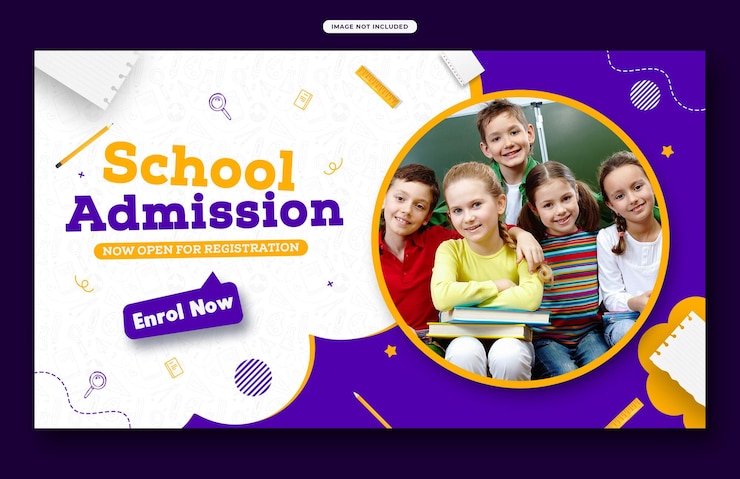 Schema di banner o post sui social media per l'ammissione scolastica