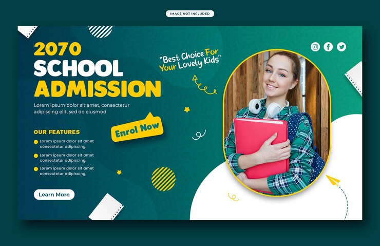 Schema di banner o post sui social media per l'ammissione scolastica