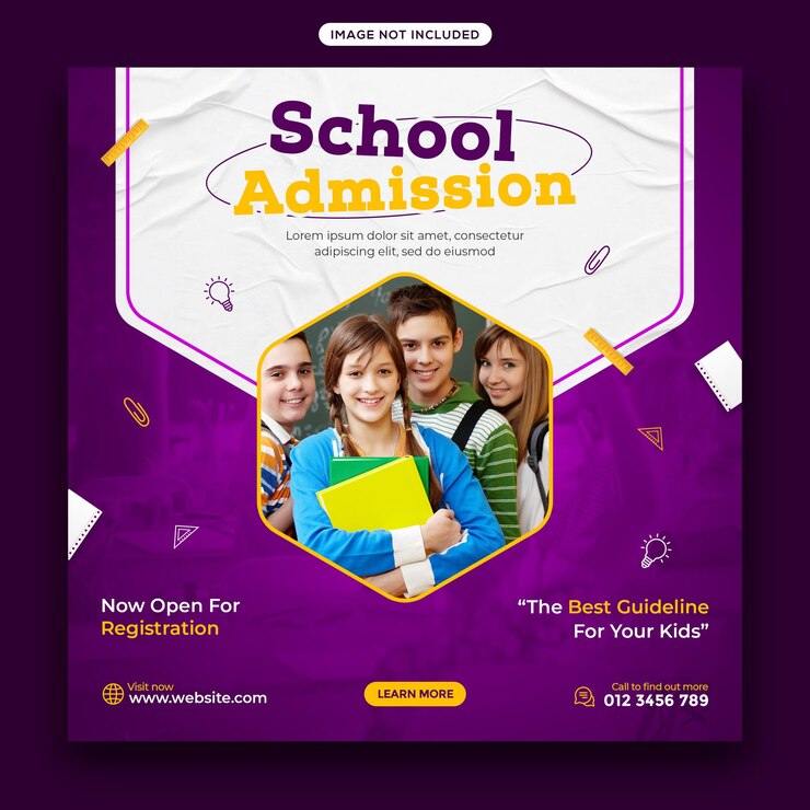 Schema di banner o post sui social media per l'ammissione scolastica