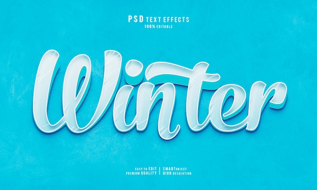 Schema di stile di mockup di effetto di testo 3D modificabile per PSD Winter gratuito