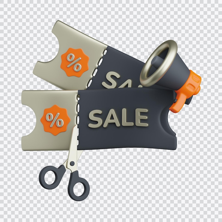PSD schere schneiden rabattgutscheine mit megaphon 3d-symbol