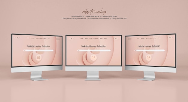 Schermata del monitor desktop con modello di presentazione del sito web isolato