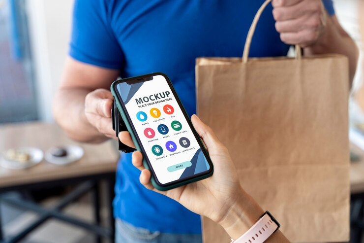 PSD schermata dell'app a pagamento per smartphone mock-up