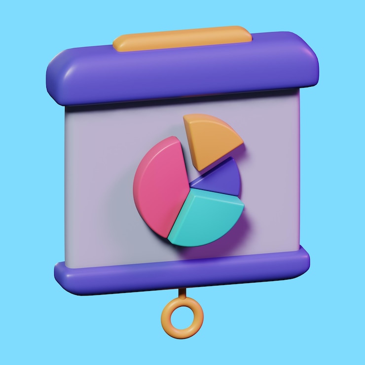 PSD schermata della diapositiva della presentazione con il simbolo infografico del grafico a torta per il design dell'icona 3d della riunione di lavoro