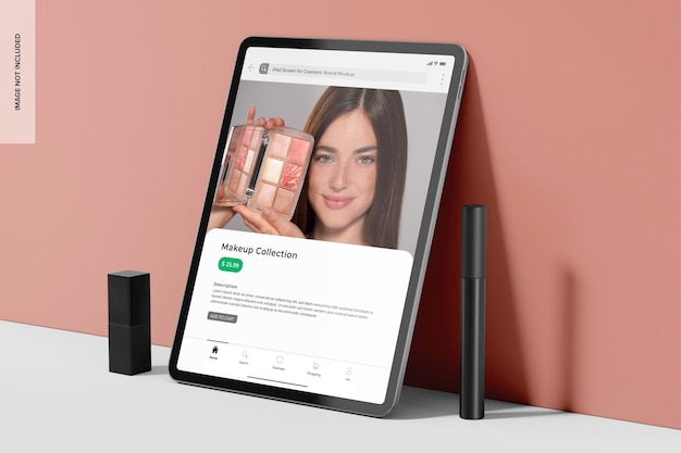 Schermata per iPad per il modello di marca cosmetica inclinato