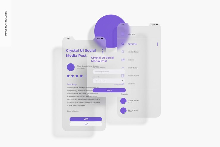 PSD schermi dell'interfaccia utente in vetro smerigliato mockup