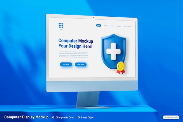 schermo concettuale da 24 pollici mockup di computer desktop Imac 2021 su superficie piana