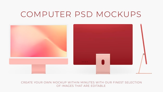 Schermo del computer desktop mockup psd rosa dispositivo digitale stile femminile