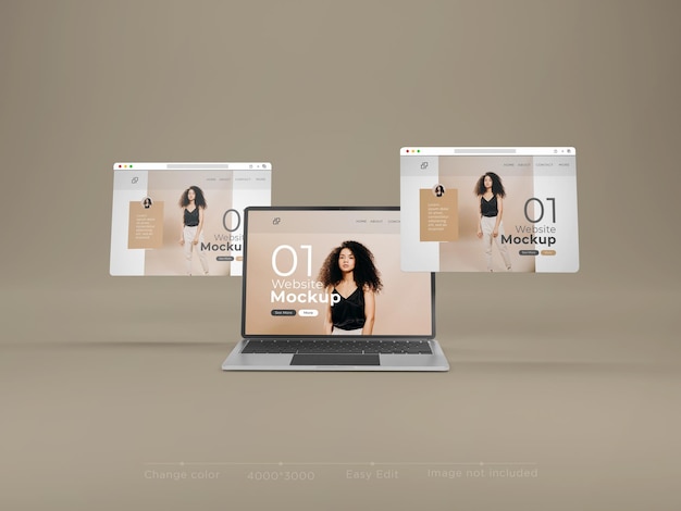 Schermo del laptop con mockup di presentazione del sito web