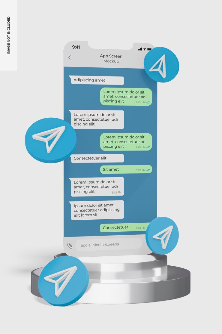 PSD schermo del telefono con icone dei social media mockup, vista frontale