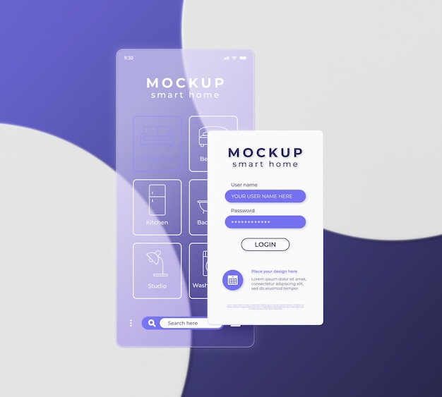 Schermo del telefono con mockup effetto vetro