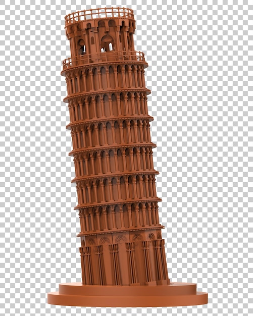 PSD schiefer turm von pisa isoliert auf durchsichtigem hintergrund 3d-rendering-illustration