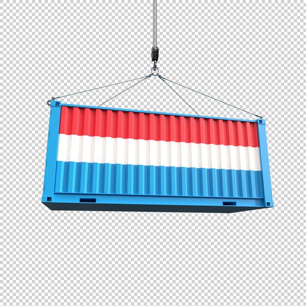 Schiffscontainer mit luxemburgischer flagge auf durchsichtigem hintergrund