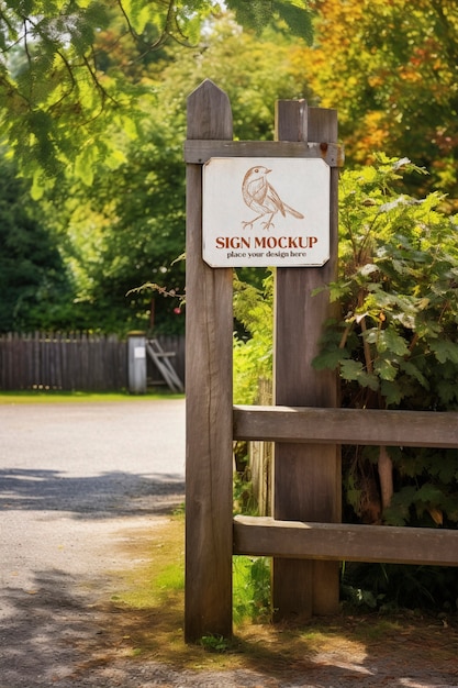 PSD schild auf einem holzzaun-mockup-design