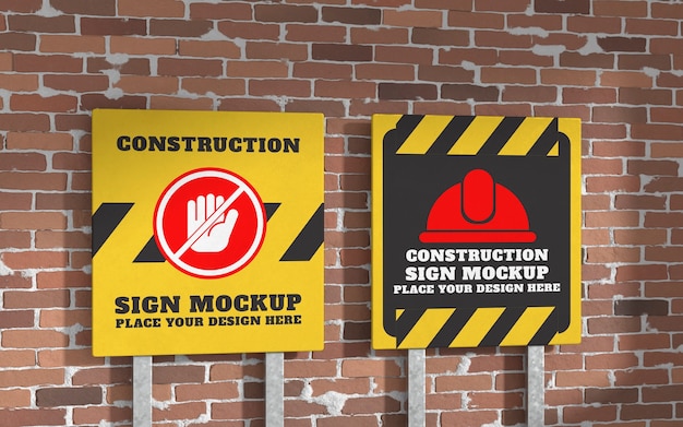 PSD schild-mock-up-design auf der baustelle