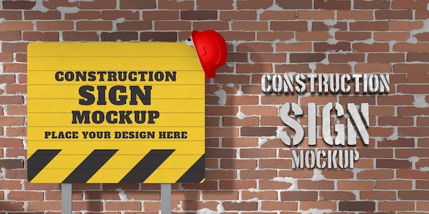 PSD schild-mock-up-design auf der baustelle