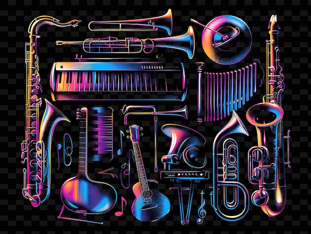 PSD schimmernde musikinstrumente überschneiden von musikinstrumenten y2k textur form hintergrund dekor kunst