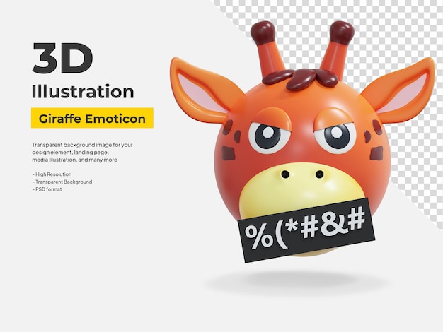 Schlechtes mund-emoticon wütende giraffe-ausdruck-aufkleber 3d-illustration