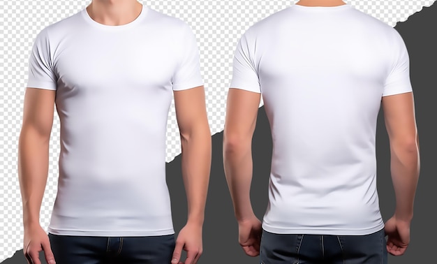 Schlichte weiße t-shirt-modellvorlage mit vorder- und rückansicht eines männlichen models