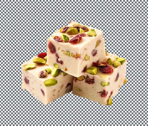 Schmackhafte Cranberry- und Pistazien-Fudge auf einem durchsichtigen Hintergrund