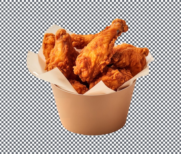 Schmackhafte gebratene Hühnerflügel in einem Eimer auf durchsichtigem Hintergrund