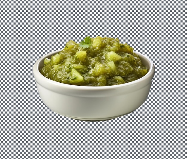 Schmackhafte grüne Tomatenchutney auf durchsichtigem Hintergrund