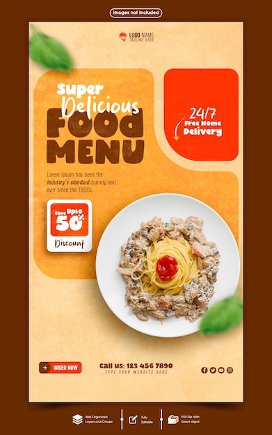 Schmackhafte Speisekarten und Restaurants Instagram und Facebook Story Vorlage