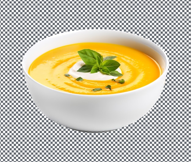 Schmackhafte und köstliche Butternut Squash Suppe isoliert auf durchsichtigem Hintergrund