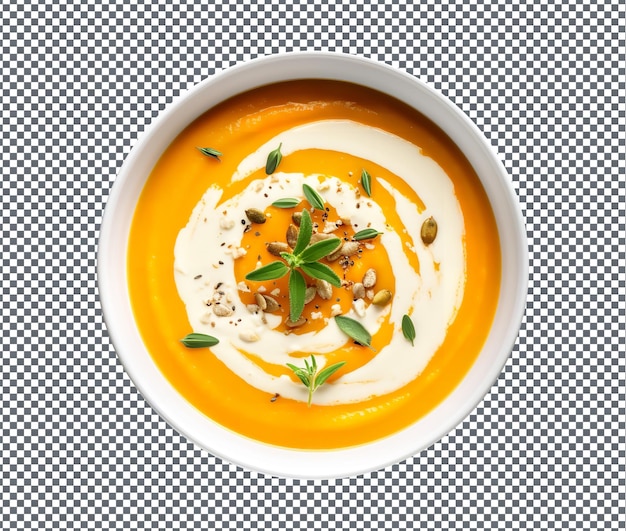 Schmackhafte und köstliche Butternut Squash Suppe isoliert auf durchsichtigem Hintergrund