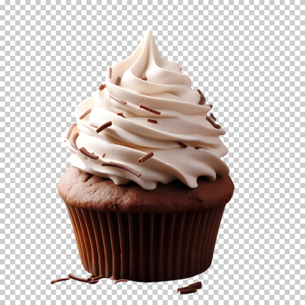 schmackhafter Schokoladen-Cupcake, isoliert auf durchsichtigem Hintergrund.