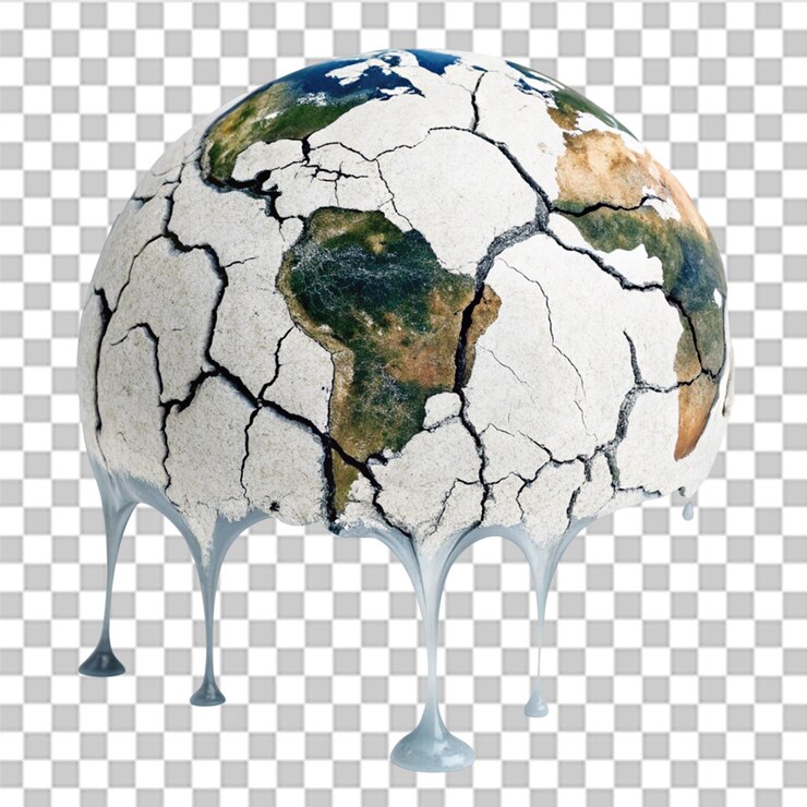 PSD schmelzende erde ein symbol für den klimawandel, isoliert auf durchsichtigem hintergrund