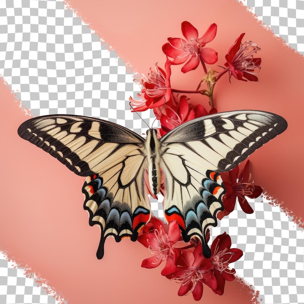 Schmetterling sitzt transparente hintergrundblume