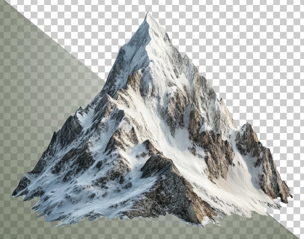 Schneebedeckter Berggipfel erhebt sich gegen den weißen Himmel ausgeschnitten Stock png