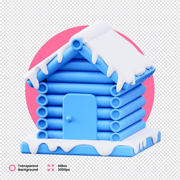 Schneebedecktes 3D-Winterhaus im Cartoon-Stil