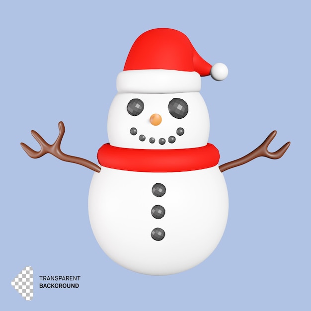 Schneemann mit Weihnachtsmütze im 3D-Rendering-Design.