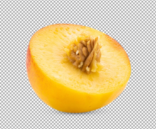Schneiden Sie die Nektarinenfrucht, die auf der Alphaschicht isoliert ist
