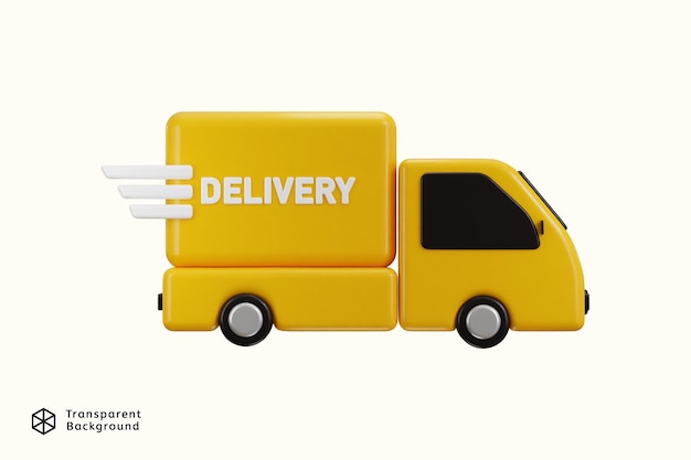 Schnelllieferwagen mit Karton-Symbol 3D-Rendering-Illustration Konzept der Schnelle Lieferung Ikon