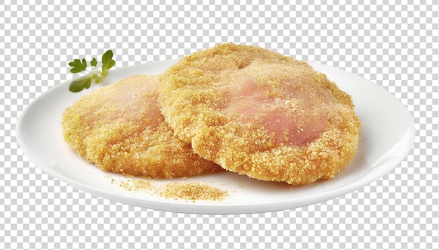 Schnitzel Sur Une Assiette Blanche Isolée Sur Un Fond Transparent