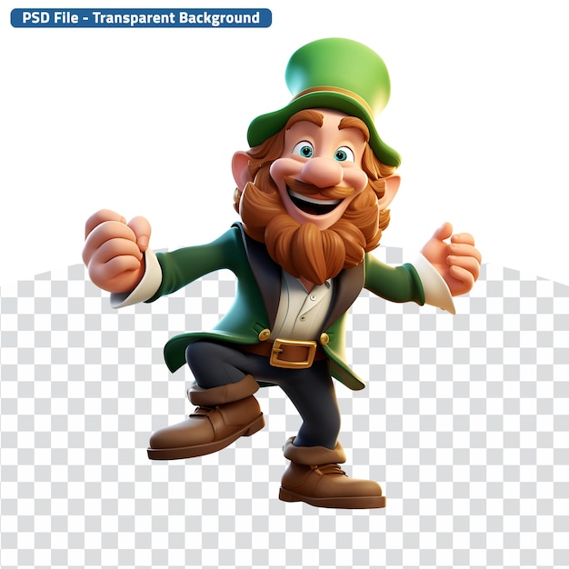 PSD schöne 3d-leprechaun-zeichnung mit hut-charakter für den st. patrick's day