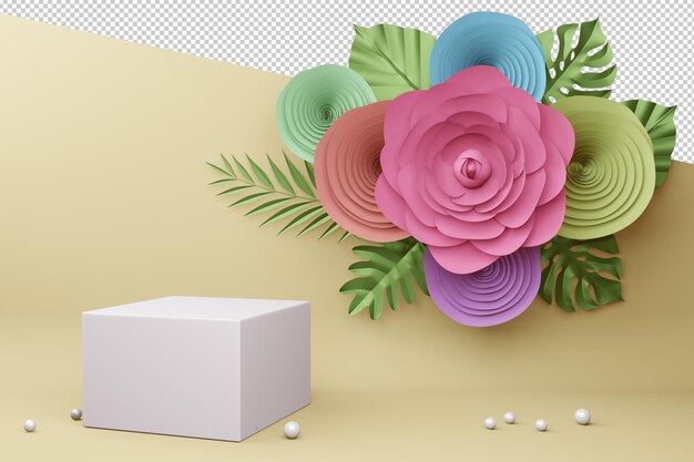 Schöne anzeige mit blume für präsentations-3d-rendering