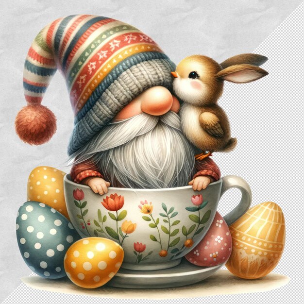 PSD schöne aquarell-gnom-ostern-clipart-illustration