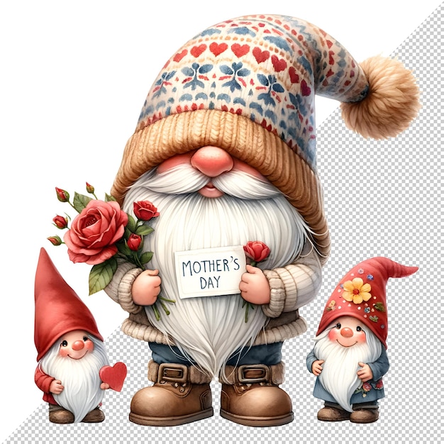 Schöne Aquarell-Gnome-Clipart-Illustration für den Muttertag