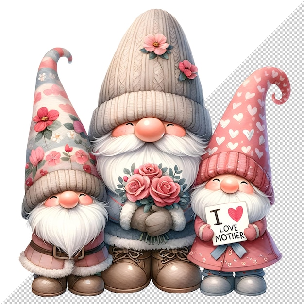 PSD schöne aquarell-gnome-clipart-illustration für den muttertag