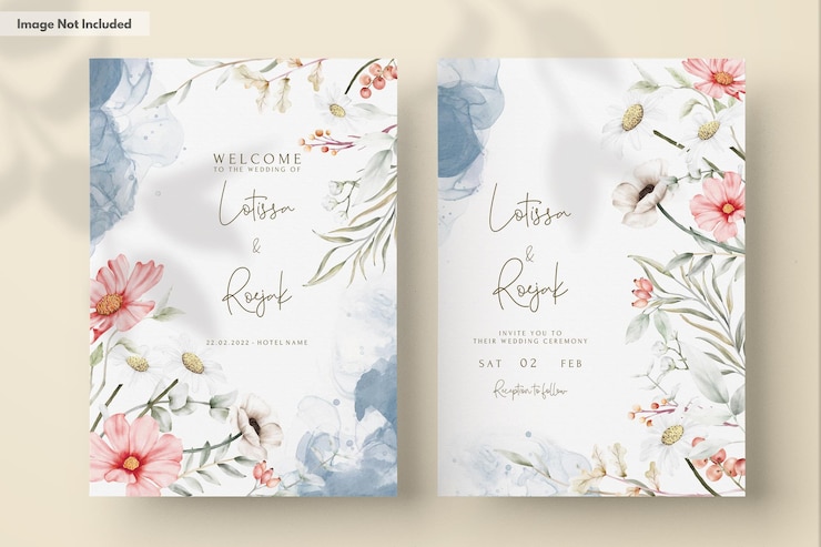 PSD schöne aquarellhochzeitseinladungskarte mit eleganter blume und kleinem laub