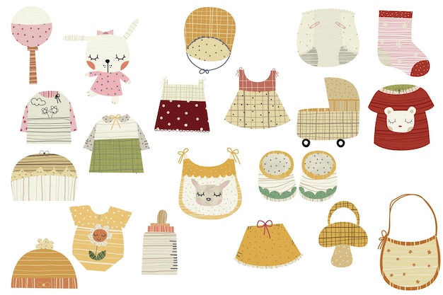 Schöne Babykleidung und Accessoires Illustration
